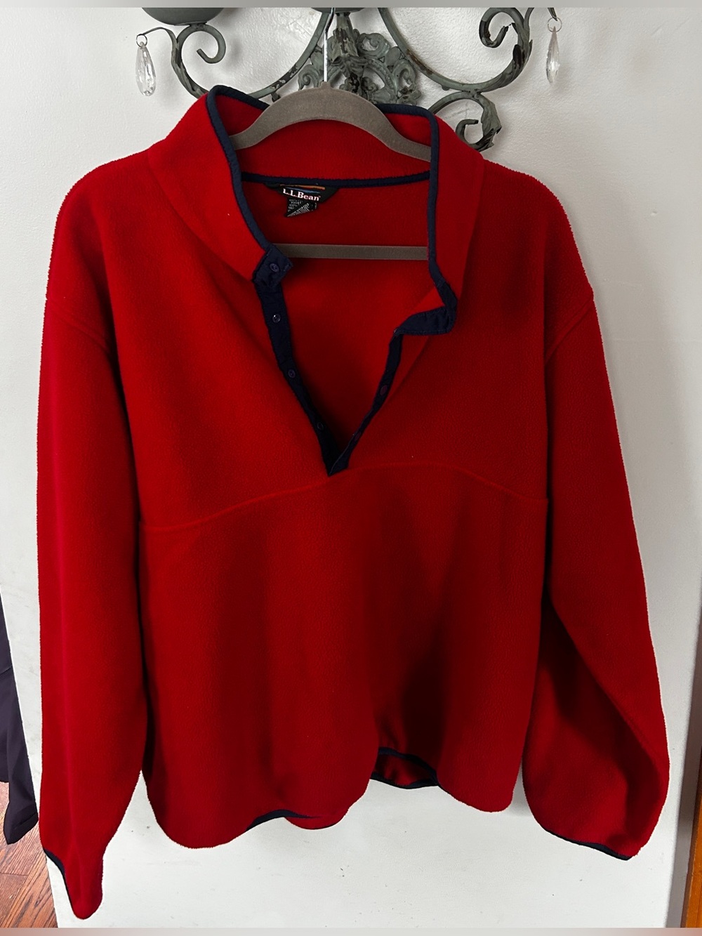 Vintage L.L.Bean Men’s XXL Snap Neck Fleece Pullover Red Navy Outdoor